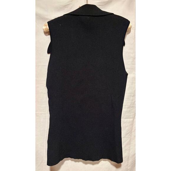 Cache Black 2 WAY Diagonal Rhinestone ZIPPER Rib Knit Top Wayne Rogers - Picture 12 of 14